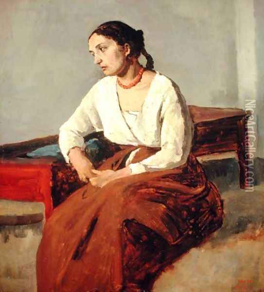 Seated Woman in Brown Skirt Oil Painting - Jean-Baptiste-Camille Corot