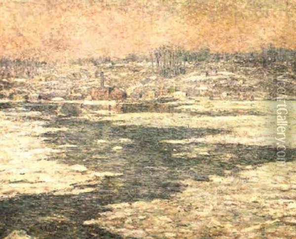 Ice On The Hudson Oil Painting - Ernest Lawson