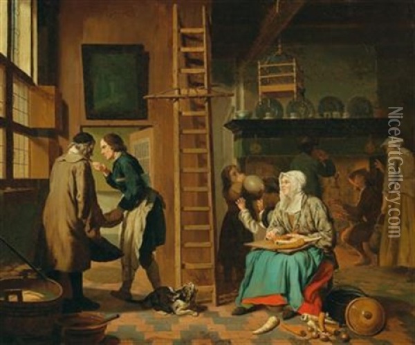 A Kitchen Interior Oil Painting - Jan Josef Horemans the Elder