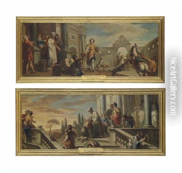The Departure Of The Prodigal Son (+ The Return Of The Prodigal Son; Pair) Oil Painting - Louis Laguerre