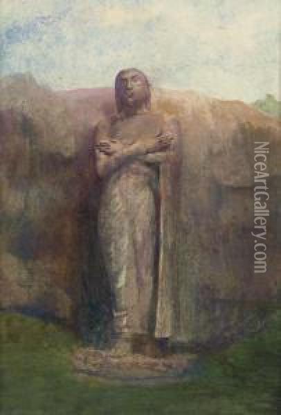 Colossal Statue Of Ananda, Near The Ruined City Of Pollanarua, Ceylon Oil Painting - John La Farge