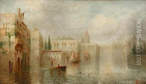 Venetian Canal Scene Oil Painting - James Salt
