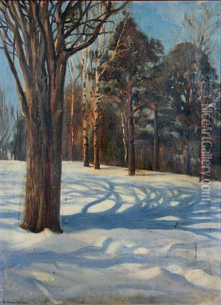 Winter Woodland Scene Oil Painting - Berndt Lagerstam