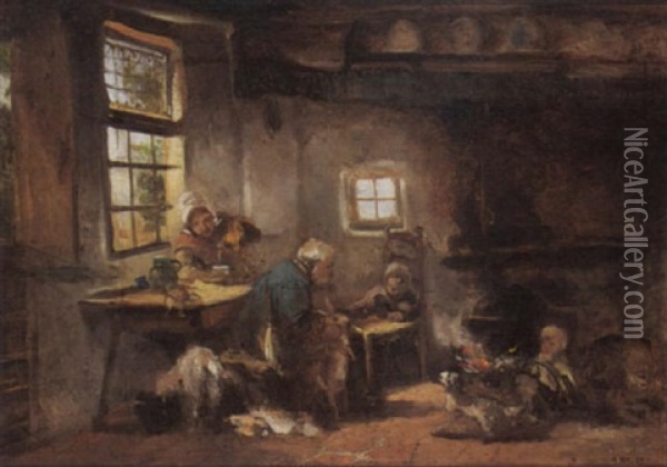Family In An Interior Oil Painting - Arthur Henri Christiaan Briet