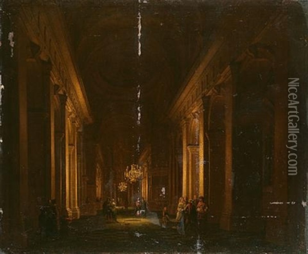 Elegant Figures In A Classical Interior Oil Painting - Anthonie Delorme
