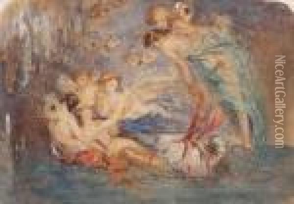 Venus Im Kreis Von Drei Nymphen Oil Painting - Narcisse Virgilio Diaz De La Pena