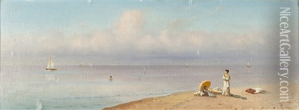 On The Beach Oil Painting - Grigory Odissevich Kalmikov
