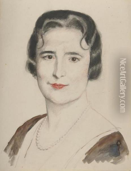 Portrait Einer Dame Mit Perlenkette. Oil Painting - Emil Orlik