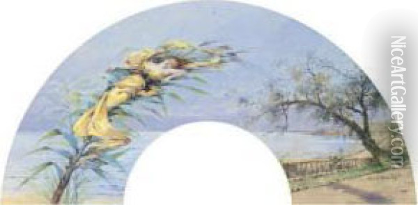 Design For A Fan: An Allegory Of Summer Oil Painting - Louise Abbema