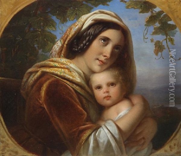 Mother And Child Oil Painting - Jan Adam Janszoon Kruseman