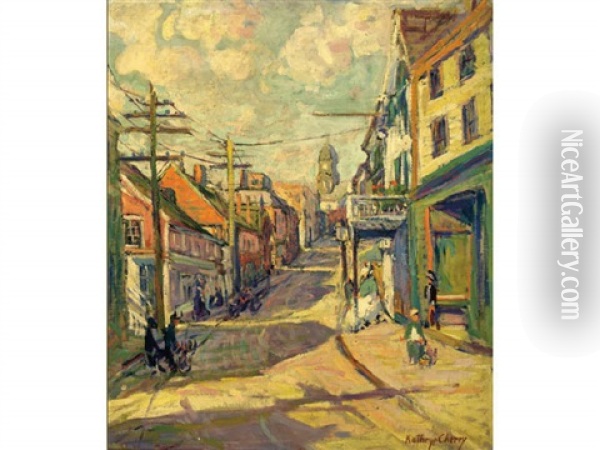 Glouster Street Scene With Figures Oil Painting - Kathryn E. Bard Cherry