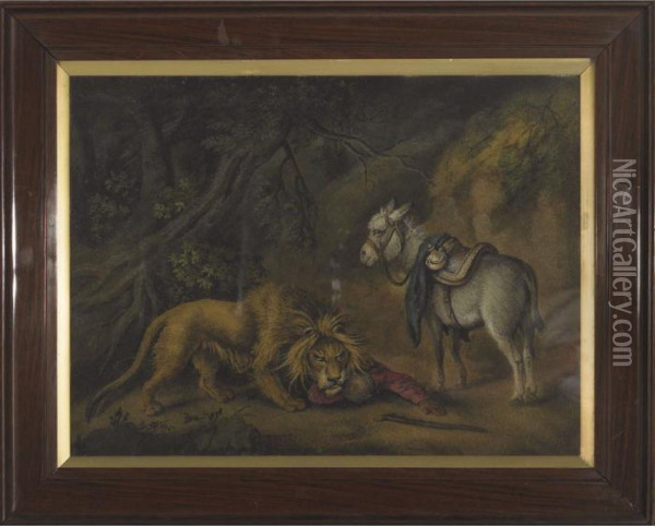 Fable Of A Lion Attacking A Traveller Oil Painting - Benjamin Zobel
