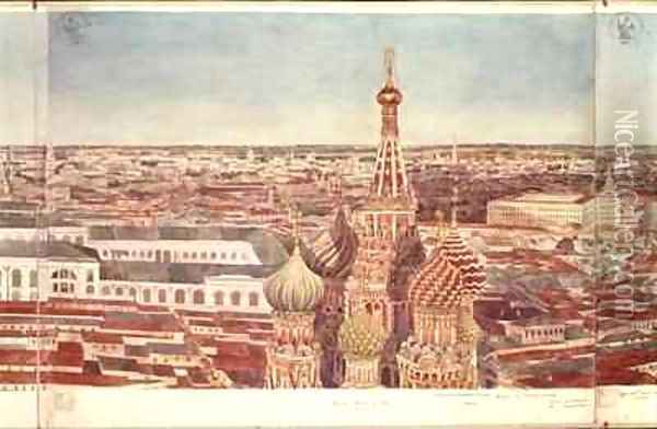 Panorama of Moscow depicting St Basils Cathedral Oil Painting - Gadolle