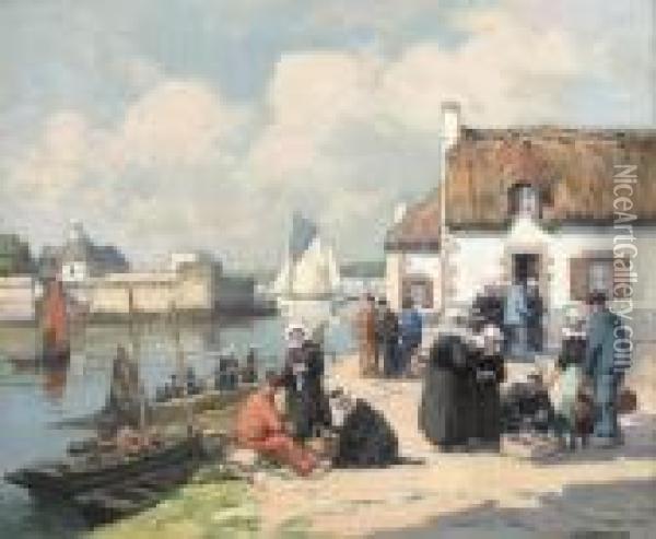 Le Passage Lanriec, Concarneau Oil Painting - Henri Alphonse Barnoin