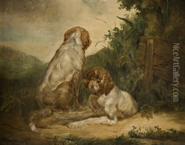 Zwei Jagdhunde In Hugeliger Landschaft Oil Painting - Wilhelm Alexander Wolfgang von Kobell