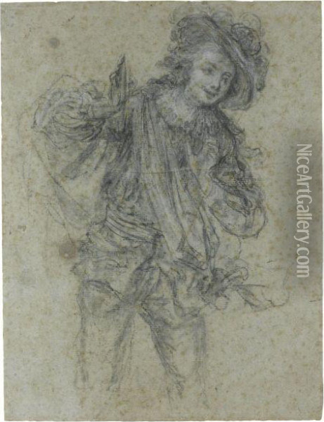 Study Of A Young Man In Commedia Dell'arte Costume Oil Painting - Francois Louis Joseph Watteau