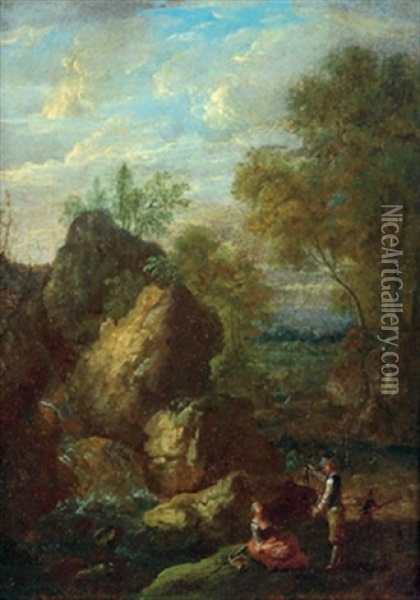 Waldlandschaften Mit Figuren (pair) Oil Painting - Maximilian Joseph Schinagl
