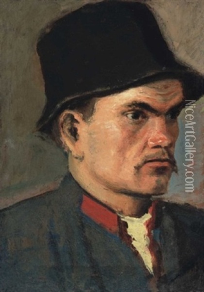 Kalapos Fiu - Ferfiarckep (boy Wearing A Hat - Portrait Of A Man) Oil Painting - Laszlo Mednyanszky