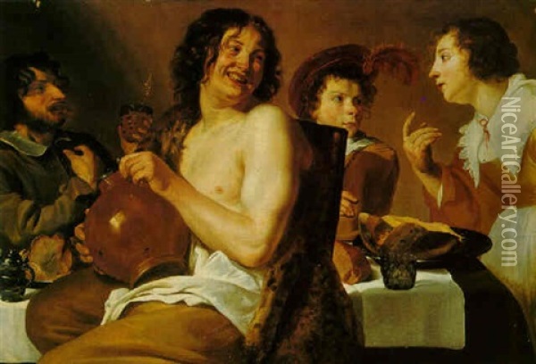 Figures Eating And Drinking Around A Table Oil Painting - Theodoor Rombouts