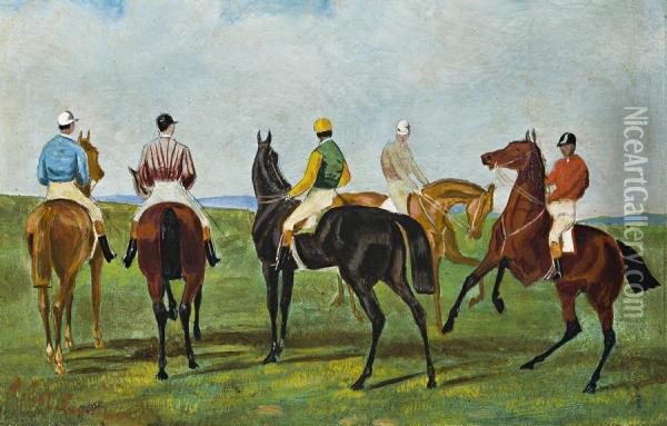 Gathering For The Start Of The Christmas Handicap, Burenda Races,queensland Oil Painting - Henry Gordon Horsford Sandeman