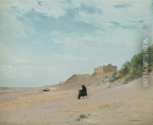 The Artist Painting On The Beach At La Panne Oil Painting - Ivan Pavlovich Pokhitonov
