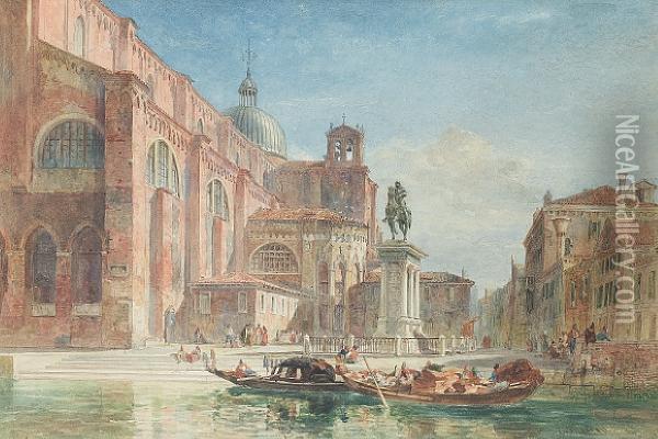 The Church Of St Giovanni E Paolo With Thestatue Of Colleoni Oil Painting - Edward Alfred Angelo Goodall