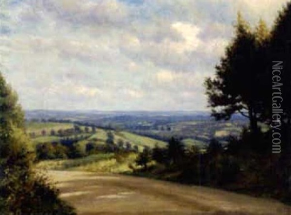 A Glimpse Of The Hills, South Downs, Sussex Oil Painting - Walter Field