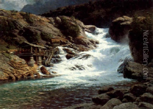 Worwegescher Waterfall Oil Painting - Karl Paul Themistocles von Eckenbrecher