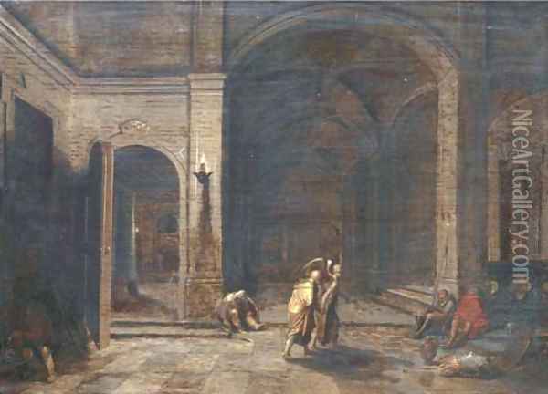 The interior of a crypt by night with the Liberation of Saint Peter Oil Painting - Hendrick Van Steenwijk