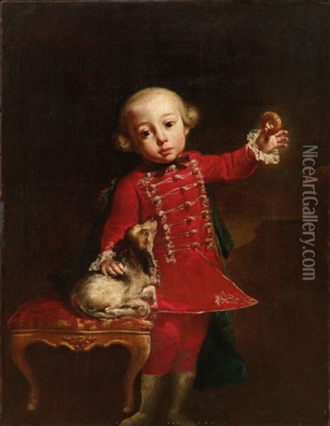 Portrait Of A Boy With A Dog Oil Painting - Luigi Crespi