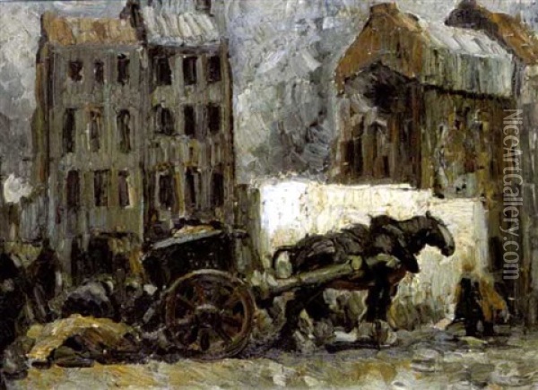 Opruiming (paard Met Kar En Figuren In Een Straat) Oil Painting - Alfred Ost