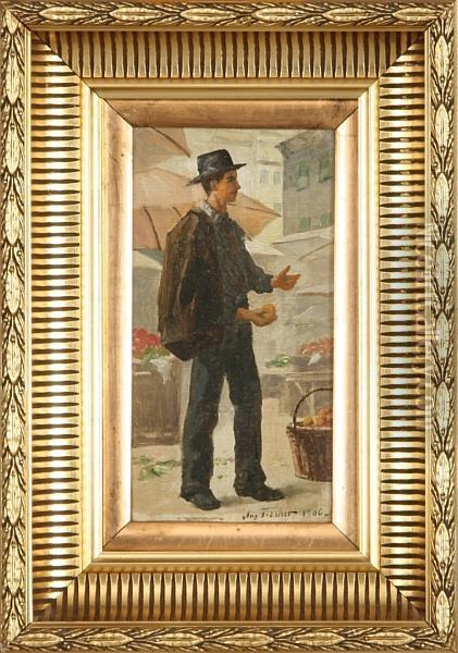 An Italien Gentleman At The Market Oil Painting - August Fischer