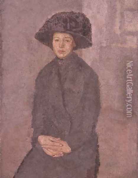 Young Woman Wearing a Large Hat Oil Painting - Gwen John