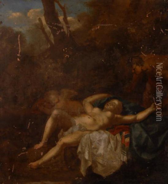 Sleeping Venus And Cupid Oil Painting - Cornelis Van Poelenburch