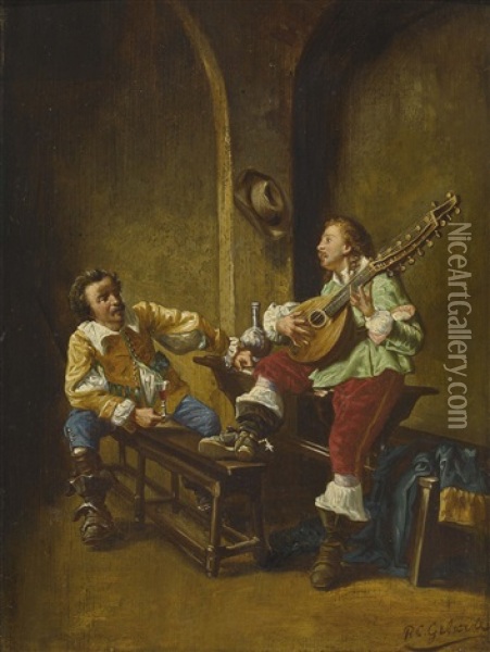 Musizierende Musketiere Oil Painting - Pier Celestino Gilardi
