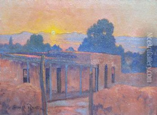 Sunset Over An Adobe Oil Painting - Carl Redin