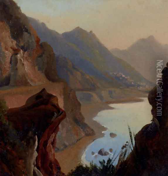 A View Of The Amalfi Coast Near Naples Oil Painting - Jean-Charles Joseph Remond