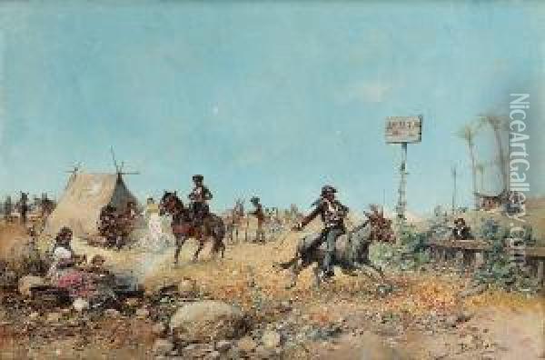 A Spanish Mule Fair Oil Painting - Jose Benlliure Y Gil