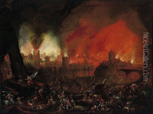Der Kampf Um Troja Oil Painting - Louis de Caullery