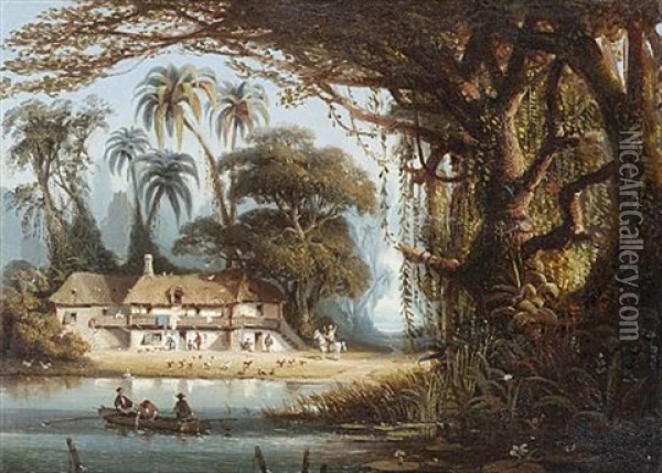 A Dwelling In A South American Forest Clearing Oil Painting - Carl Joseph Kuwasseg