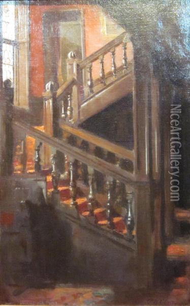 Staircase And Stained Glass Oil Painting - Patrick William Adam