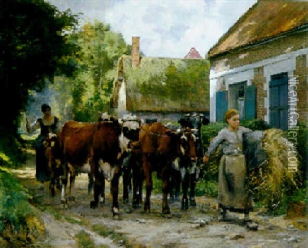 Returning To The Farm Oil Painting - Julien Dupre