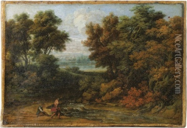Zwei Angler An Einem Bach Oil Painting - Joachim Franz Beich