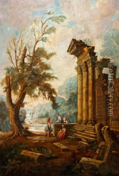 Capriccio Mit Antiken Ruinen Und Personenstaffage Oil Painting - Isaac de Moucheron