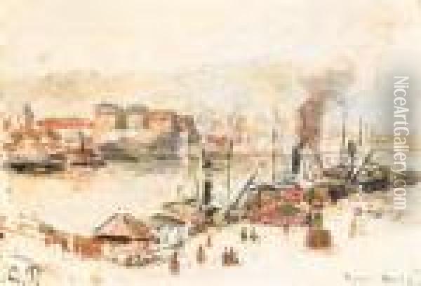 Le Port De Rouen Oil Painting - Camille Pissarro