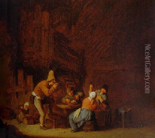 A Peasant Family In A Barn Oil Painting - Adriaen Jansz van Ostade