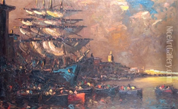 Fragatas En El Puerto Oil Painting - Stephen Robert Koekkoek