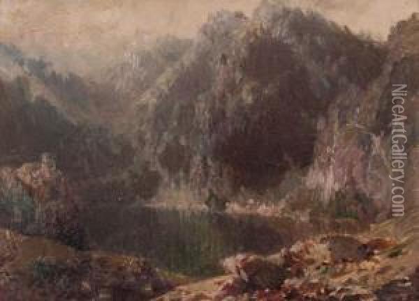 Mountainous Lake Oil Painting - August Bedrich Piepenhagen