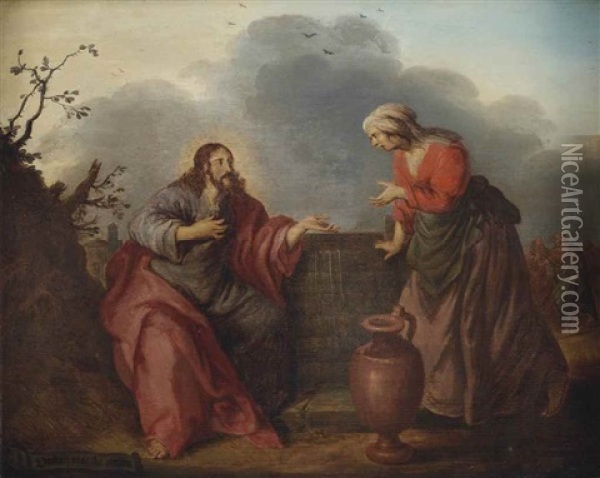Christ And The Samaritan Woman At The Well Oil Painting - Adriaen Pietersz van de Venne