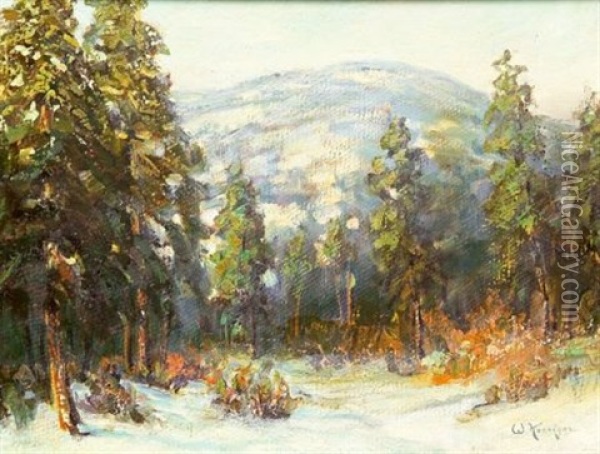 Distant Peak, Winter Oil Painting - Walter Koeniger
